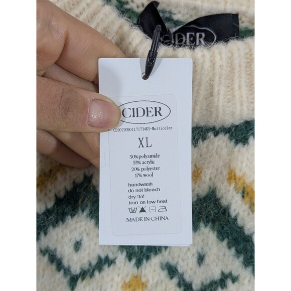 NWT Cider Womens Fair Isle Oversized Wool Blend Pullover Sweater Chunky Sz XL - Picture 7 of 13